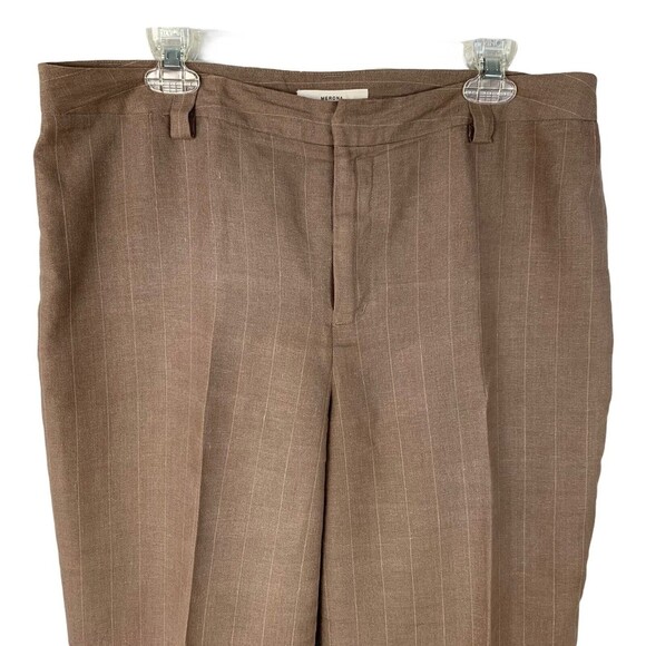 Merona Linen Trousers Women 14 Career Lined Brown Straight Leg Sm Thin Stripe - Picture 3 of 7